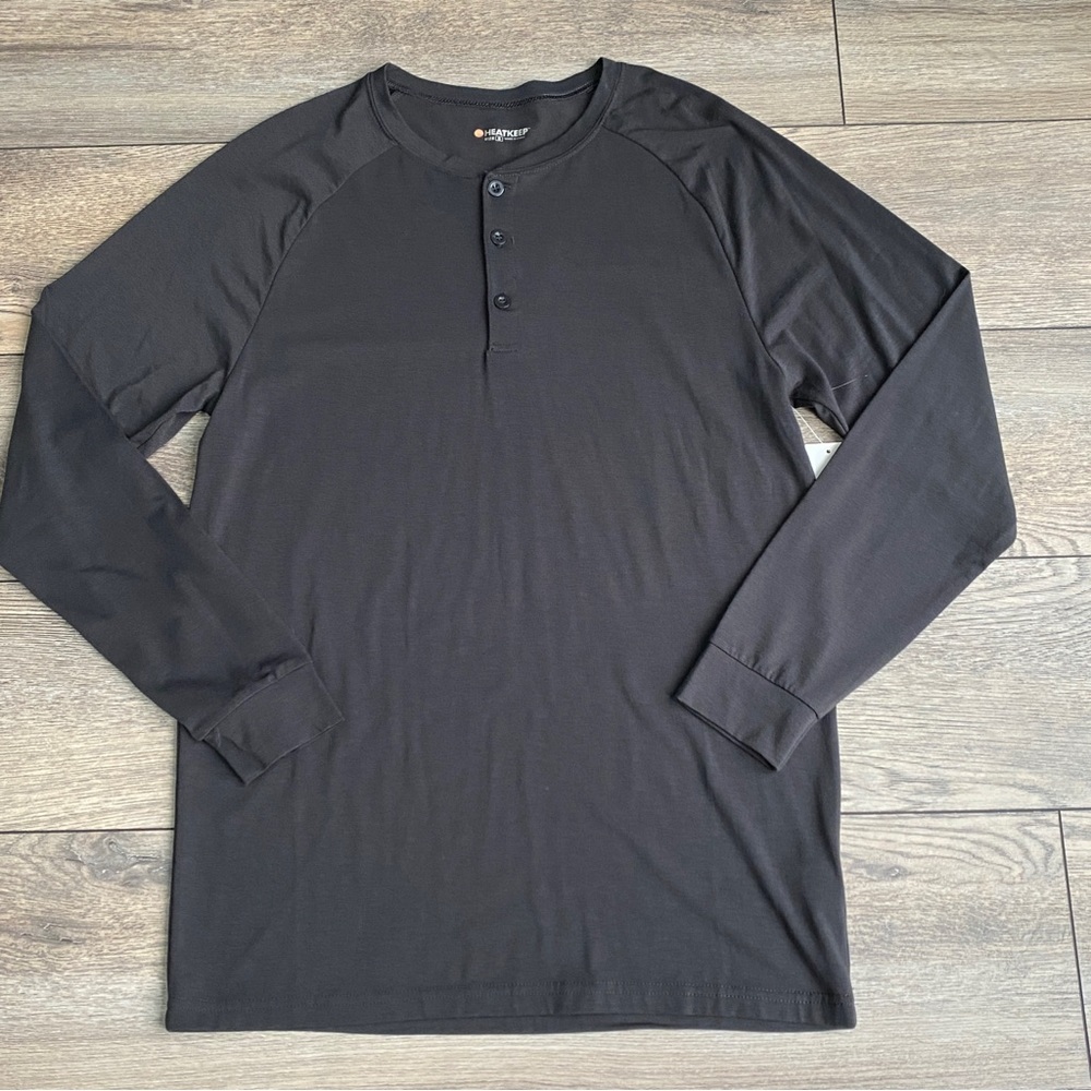 NWT Men’s Heat Keep Gray Long Sleeve Performance Henley Shirt Sz Small